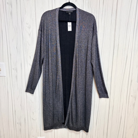 Ann Taylor Sweaters - NWT ANN TAYLOR Lightweight Metallic Silver‎ & Black Open Front Duster, Large